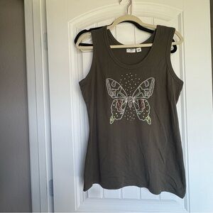 Cato Olive Butterfly Embellished Tank Top